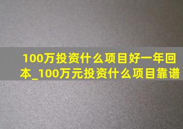 100万投资什么项目好一年回本_100万元投资什么项目靠谱