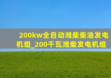 200kw全自动潍柴柴油发电机组_200千瓦潍柴发电机组