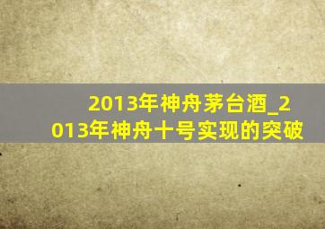 2013年神舟茅台酒_2013年神舟十号实现的突破