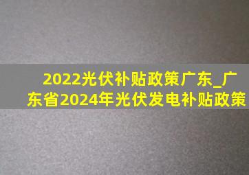 2022光伏补贴政策广东_广东省2024年光伏发电补贴政策