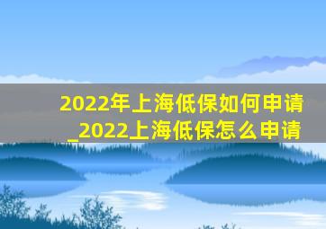 2022年上海低保如何申请_2022上海低保怎么申请