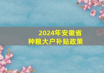 2024年安徽省种粮大户补贴政策