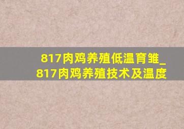 817肉鸡养殖低温育雏_817肉鸡养殖技术及温度