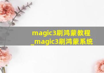 magic3刷鸿蒙教程_magic3刷鸿蒙系统