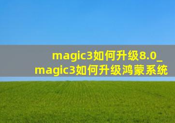 magic3如何升级8.0_magic3如何升级鸿蒙系统