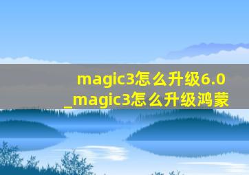 magic3怎么升级6.0_magic3怎么升级鸿蒙