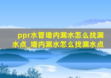 ppr水管墙内漏水怎么找漏水点_墙内漏水怎么找漏水点