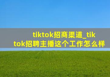 tiktok招商渠道_tiktok招聘主播这个工作怎么样