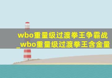 wbo重量级过渡拳王争霸战_wbo重量级过渡拳王含金量