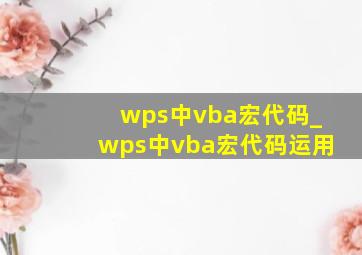 wps中vba宏代码_wps中vba宏代码运用