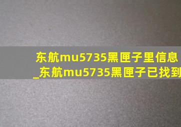 东航mu5735黑匣子里信息_东航mu5735黑匣子已找到