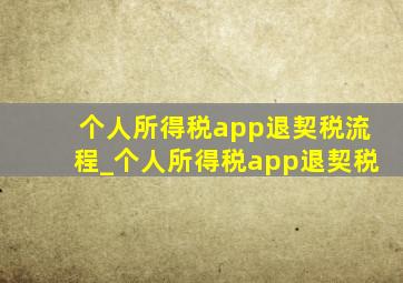 个人所得税app退契税流程_个人所得税app退契税