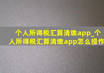 个人所得税汇算清缴app_个人所得税汇算清缴app怎么操作