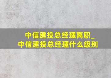 中信建投总经理离职_中信建投总经理什么级别