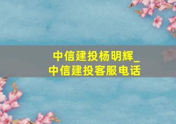 中信建投杨明辉_中信建投客服电话