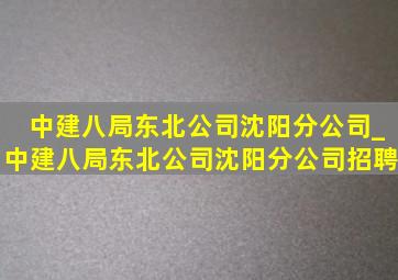 中建八局东北公司沈阳分公司_中建八局东北公司沈阳分公司招聘