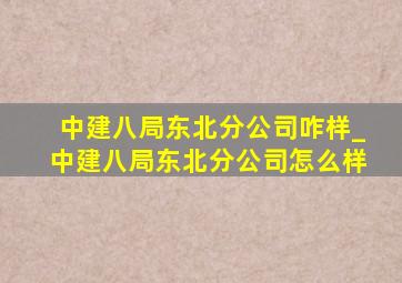 中建八局东北分公司咋样_中建八局东北分公司怎么样