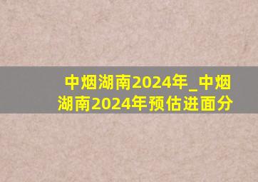 中烟湖南2024年_中烟湖南2024年预估进面分