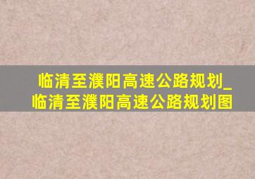 临清至濮阳高速公路规划_临清至濮阳高速公路规划图