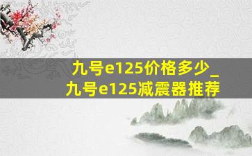 九号e125价格多少_九号e125减震器推荐