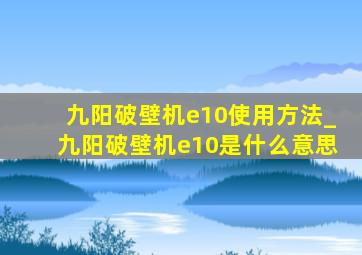 九阳破壁机e10使用方法_九阳破壁机e10是什么意思