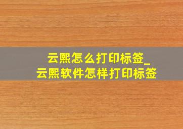 云熙怎么打印标签_云熙软件怎样打印标签