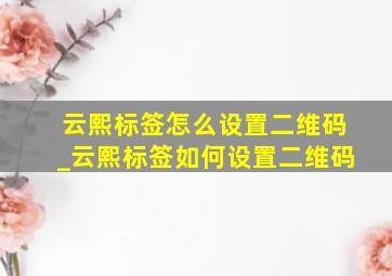 云熙标签怎么设置二维码_云熙标签如何设置二维码