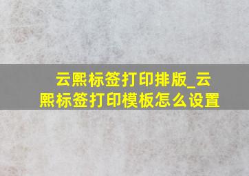 云熙标签打印排版_云熙标签打印模板怎么设置