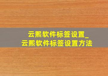 云熙软件标签设置_云熙软件标签设置方法