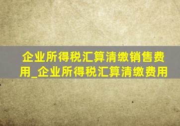 企业所得税汇算清缴销售费用_企业所得税汇算清缴费用