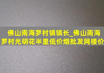 佛山南海罗村镇镇长_佛山南海罗村光明花半里(低价烟批发网)楼价