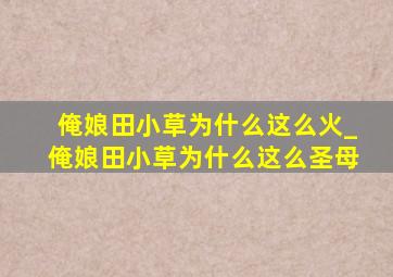 俺娘田小草为什么这么火_俺娘田小草为什么这么圣母