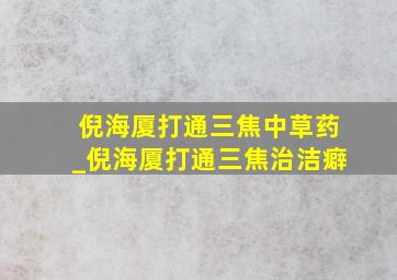 倪海厦打通三焦中草药_倪海厦打通三焦治洁癖