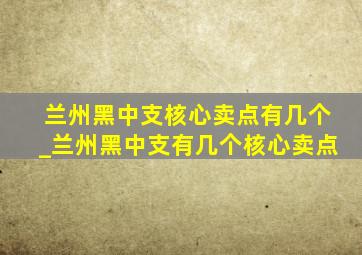 兰州黑中支核心卖点有几个_兰州黑中支有几个核心卖点