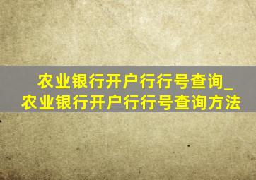 农业银行开户行行号查询_农业银行开户行行号查询方法