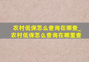 农村低保怎么查询在哪查_农村低保怎么查询在哪里查