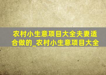 农村小生意项目大全夫妻适合做的_农村小生意项目大全