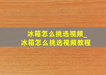 冰箱怎么挑选视频_冰箱怎么挑选视频教程