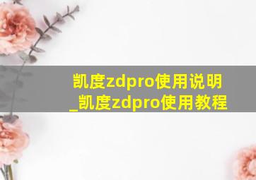 凯度zdpro使用说明_凯度zdpro使用教程