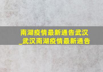 南湖疫情最新通告武汉_武汉南湖疫情最新通告