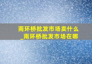 南环桥批发市场卖什么_南环桥批发市场在哪