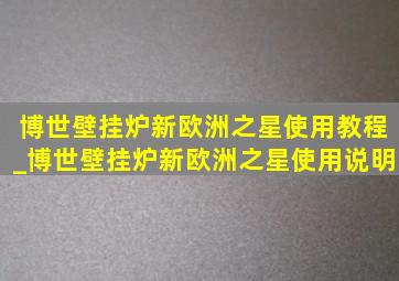 博世壁挂炉新欧洲之星使用教程_博世壁挂炉新欧洲之星使用说明