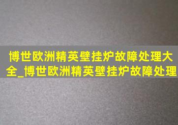 博世欧洲精英壁挂炉故障处理大全_博世欧洲精英壁挂炉故障处理