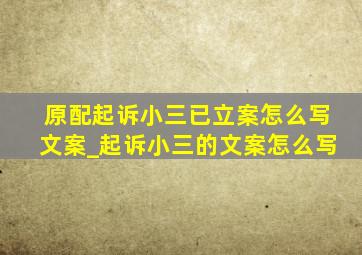 原配起诉小三已立案怎么写文案_起诉小三的文案怎么写