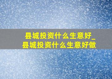 县城投资什么生意好_县城投资什么生意好做