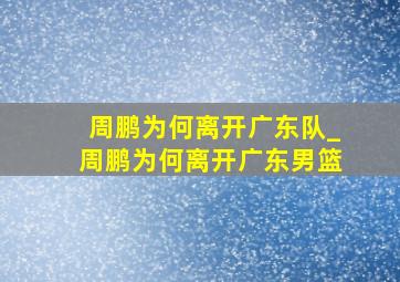 周鹏为何离开广东队_周鹏为何离开广东男篮