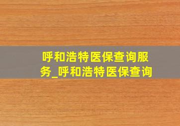 呼和浩特医保查询服务_呼和浩特医保查询