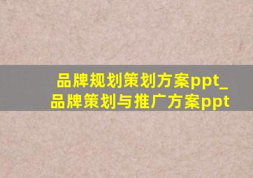 品牌规划策划方案ppt_品牌策划与推广方案ppt