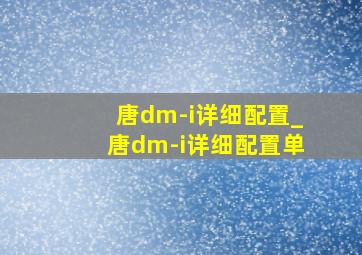 唐dm-i详细配置_唐dm-i详细配置单