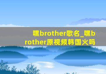 嘿brother歌名_嘿brother原视频韩国火吗